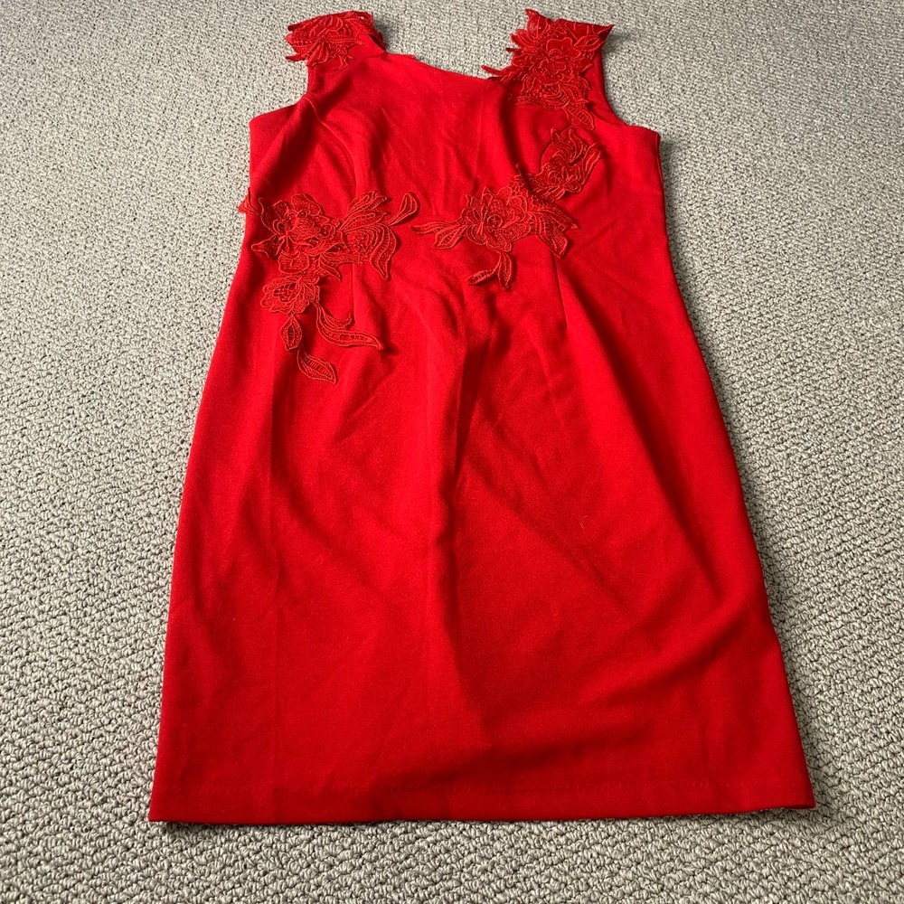 Spense Womens Dress Size 12 Red Floral Lace Sleeveless V-Neck Sheath NWT